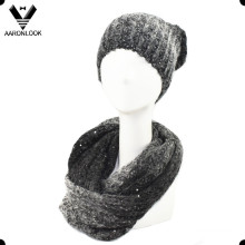 Trendy hilo mezclado con lentejuelas Loop Scarf y Beanie Winter Set